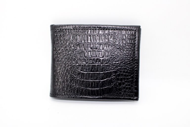 Black Leather Croc Skin Wallet