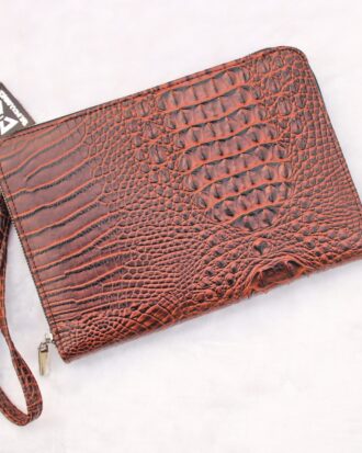 Leather Croc Skin Man Purse - Brown