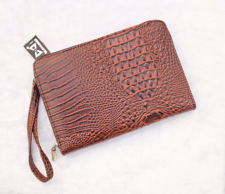 Leather Croc Skin Man Purse - Brown