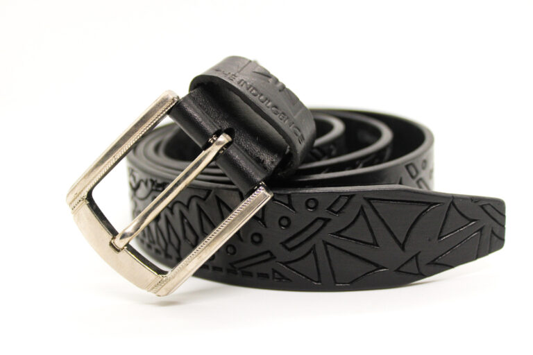 Ceaser Patterned Leather Belt - Black