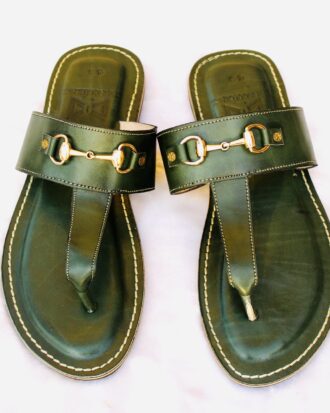 Mr Zimmani Leather Slippers - Army Green