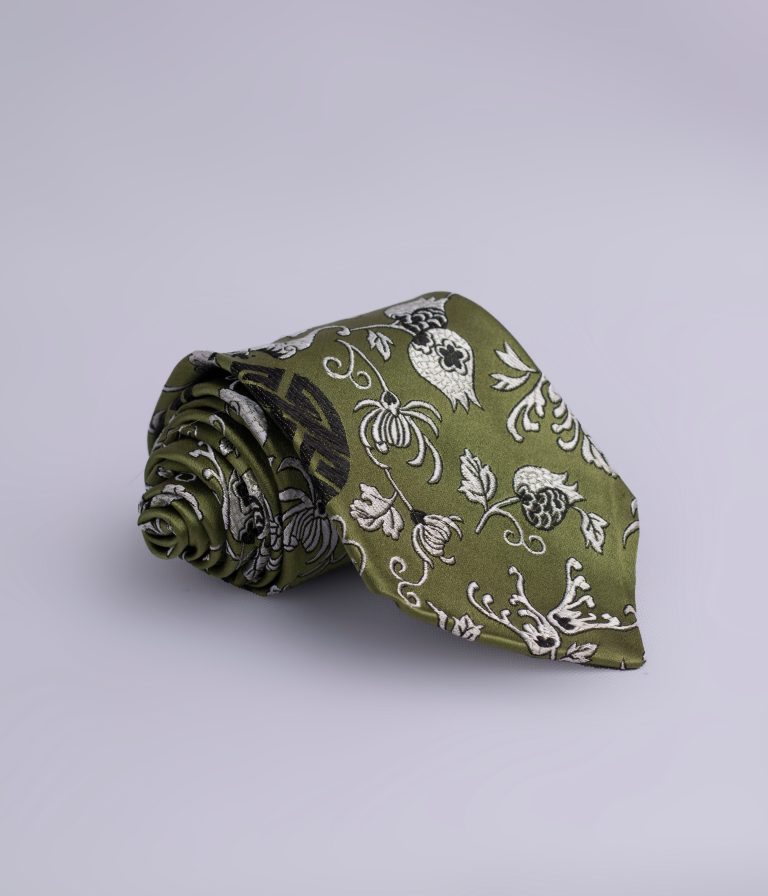 Olive Green Floral Tie aka Mbanisi