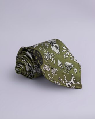 Olive Green Floral Tie aka Mbanisi