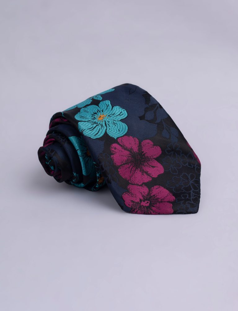 Mally Navy blue Wedding Floral Tie