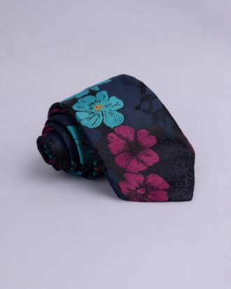 Mally Navy blue Wedding Floral Tie