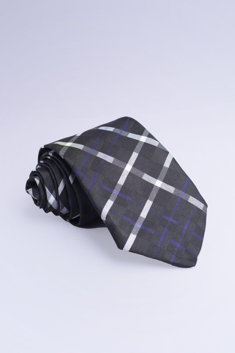 Black Purple & White Plaid Tie