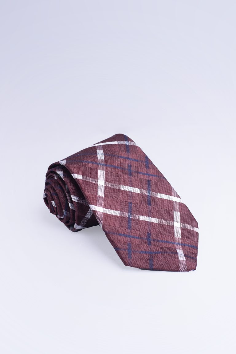 Brown White & Navy-Blue Plaid Tie