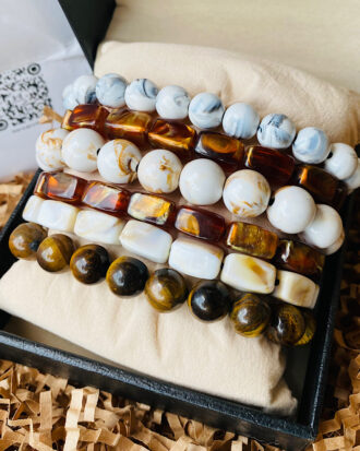 Ayanfe Men's Bracelet white, Tiger eye bracelet