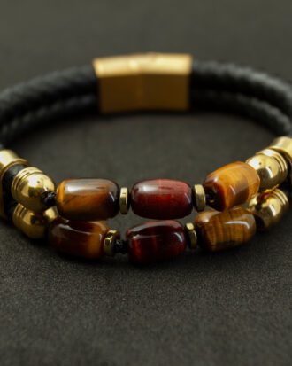 black leather with tiger eye