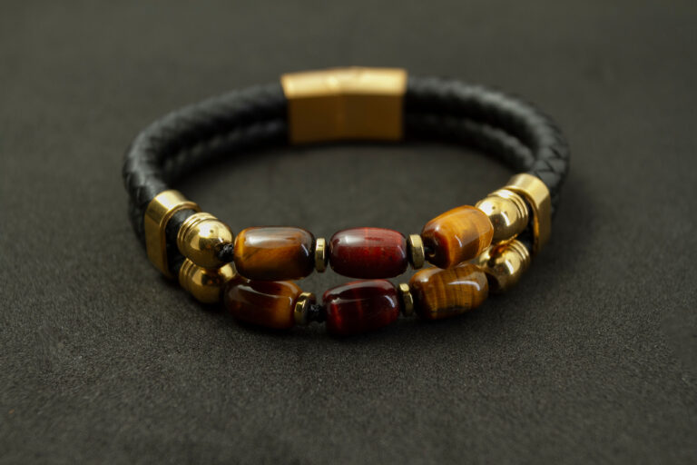 black leather with tiger eye