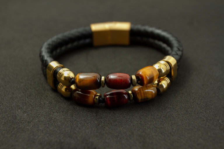 black leather with tiger eye