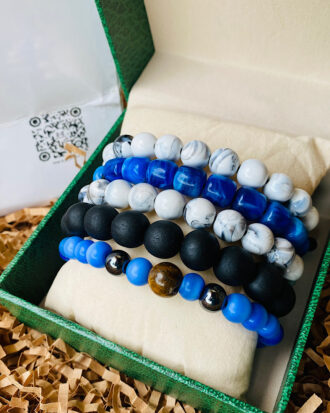 Blue white bracelet set.
