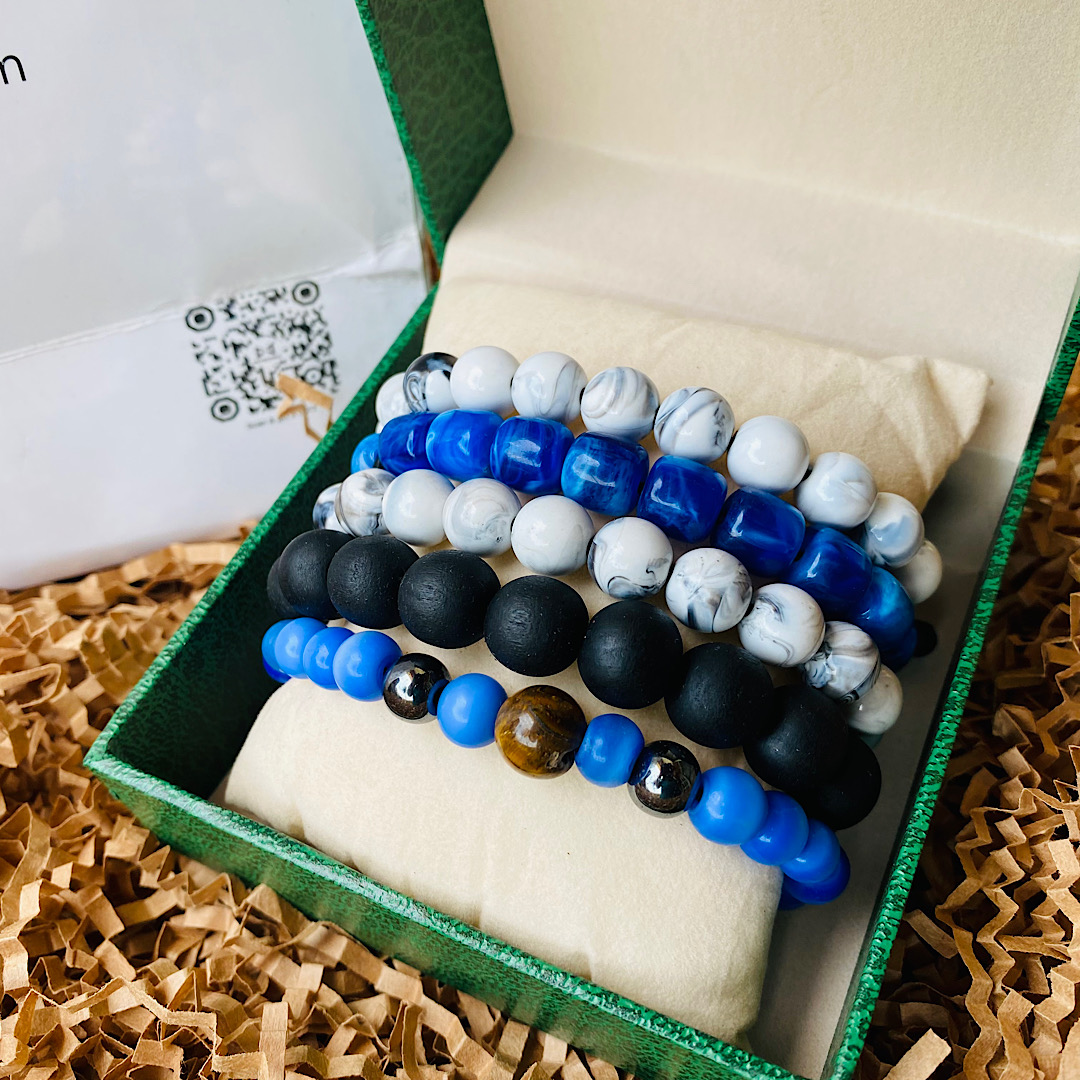 Blue white bracelet set.