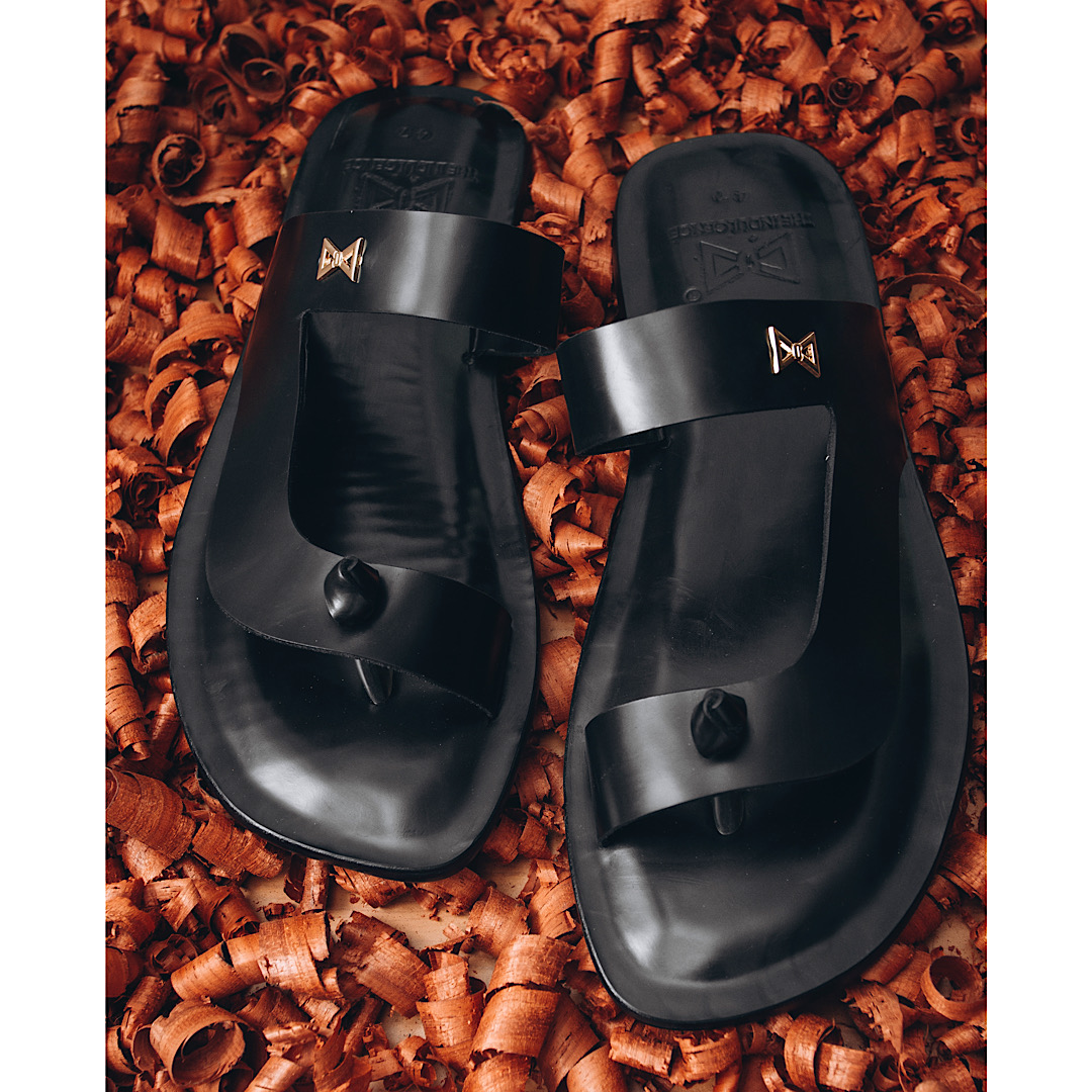 Men's Black premium Leather Slippers - ( FORTRESS )