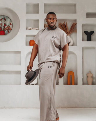 THE INDULGENCE CITY BOY 2 PIECE. Ash ( sleeveless Top with Joggers ) made in Lagos Nigeria