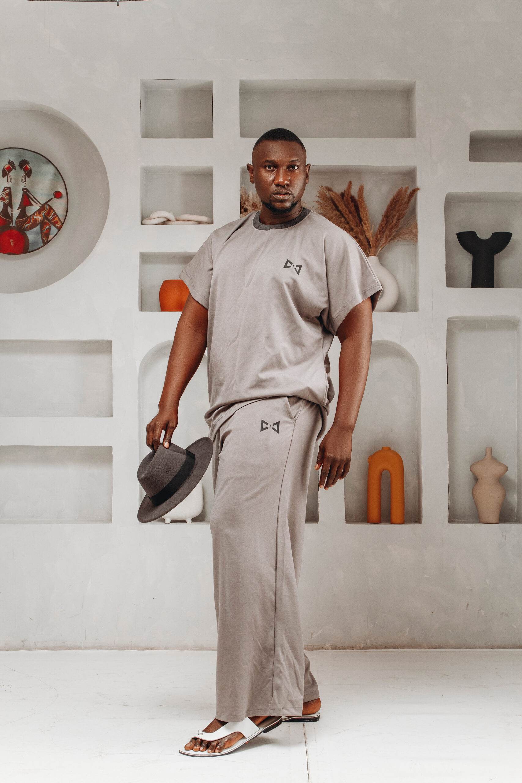 THE INDULGENCE CITY BOY 2 PIECE. Ash ( sleeveless Top with Joggers ) made in Lagos Nigeria