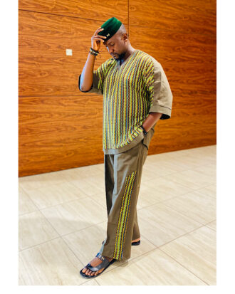 IDAN luxury Army Green Lace V Neck with Baggy Trouser Two Piece by The Indulgence
