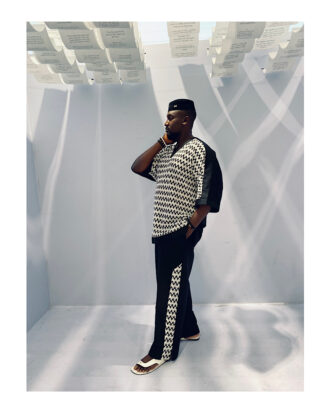 IDAN luxury Black and White Net V Neck with Baggy Trouser Two Piece by The Indulgence