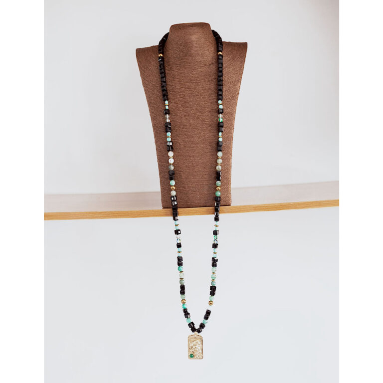 Green-gold-pendant-black-neck-beads-lagos-nigeria