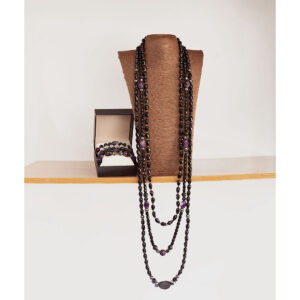 “Amethyst-Obsidian Reign” Purple Black Neck Bead Set – Signature Edition