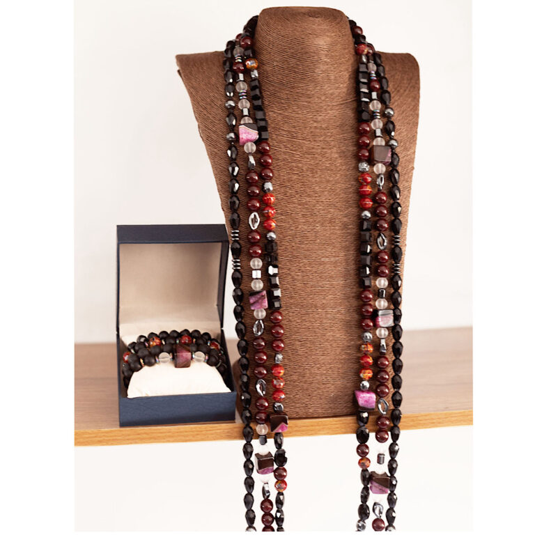 Royal Ember by The Indulgence – Traditional Red-Brown Bead Set with Bracelet