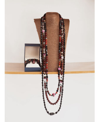 Royal Ember by The Indulgence – Traditional Red-Brown Bead Set with Bracelet