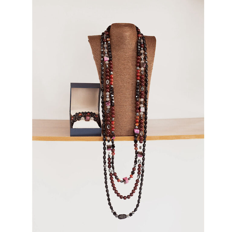 Royal Ember by The Indulgence – Traditional Red-Brown Bead Set with Bracelet