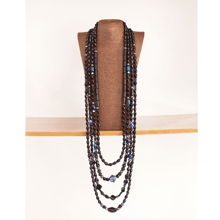 Midnight Monarch by The Indulgence – Navy & Black Layered Bead Set with Bracelet