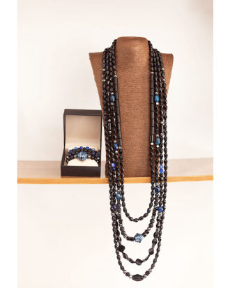 Midnight Monarch by The Indulgence – Navy & Black Layered Bead Set with Bracelet