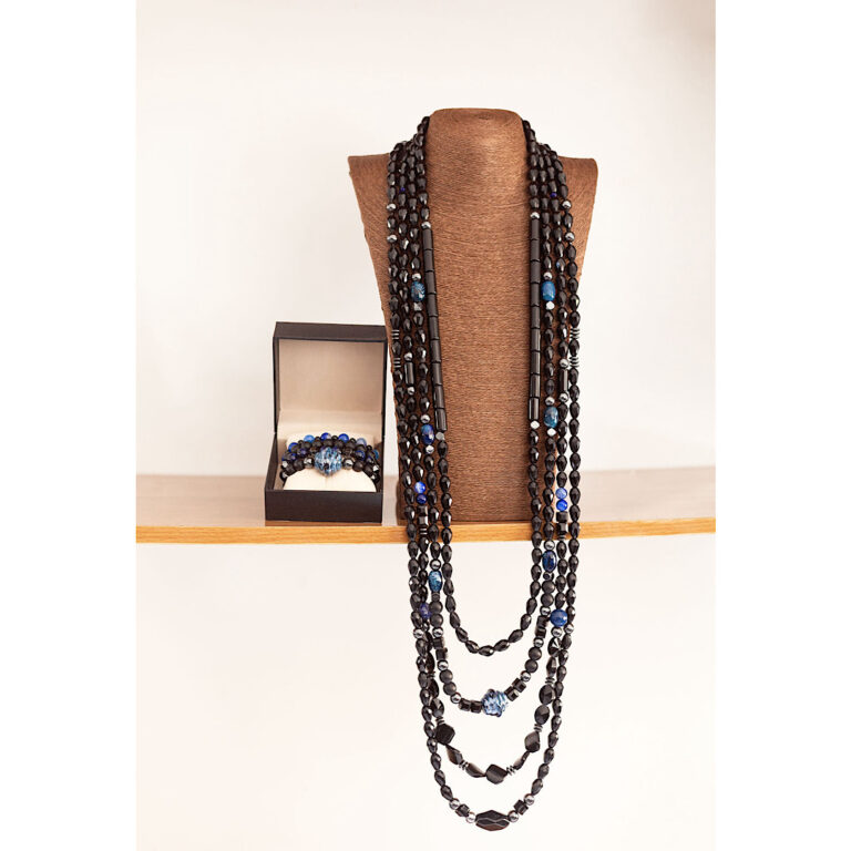 Midnight Monarch by The Indulgence – Navy & Black Layered Bead Set with Bracelet