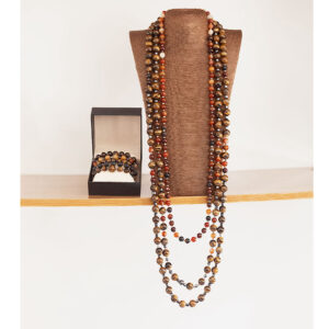 Earthfire Legacy by The Indulgence – Brown & Amber Neck Bead Set with Bracelet