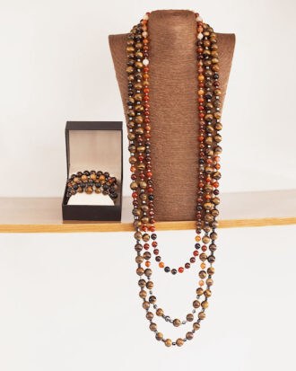 Earthfire Legacy by The Indulgence – Brown & Amber Neck Bead Set with Bracelet