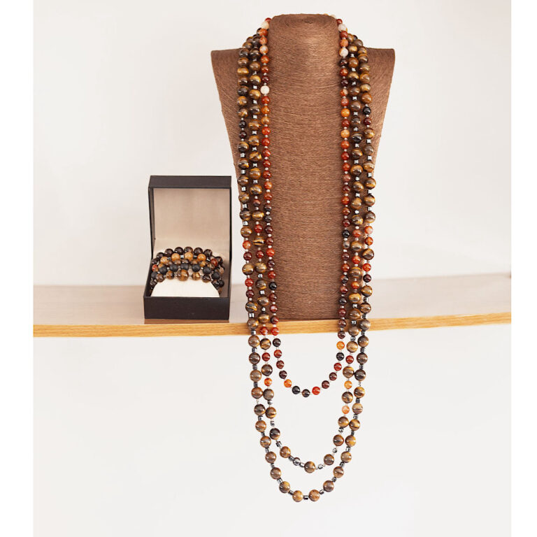 Earthfire Legacy by The Indulgence – Brown & Amber Neck Bead Set with Bracelet