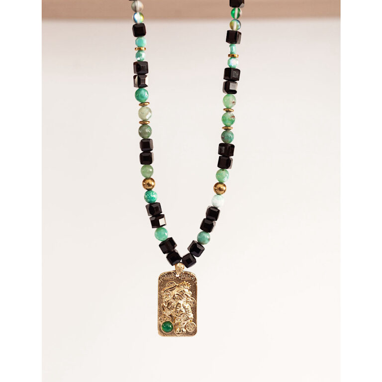 Emerald Omen by The Indulgence – Green & Black Layered Bead Set with Bracelet