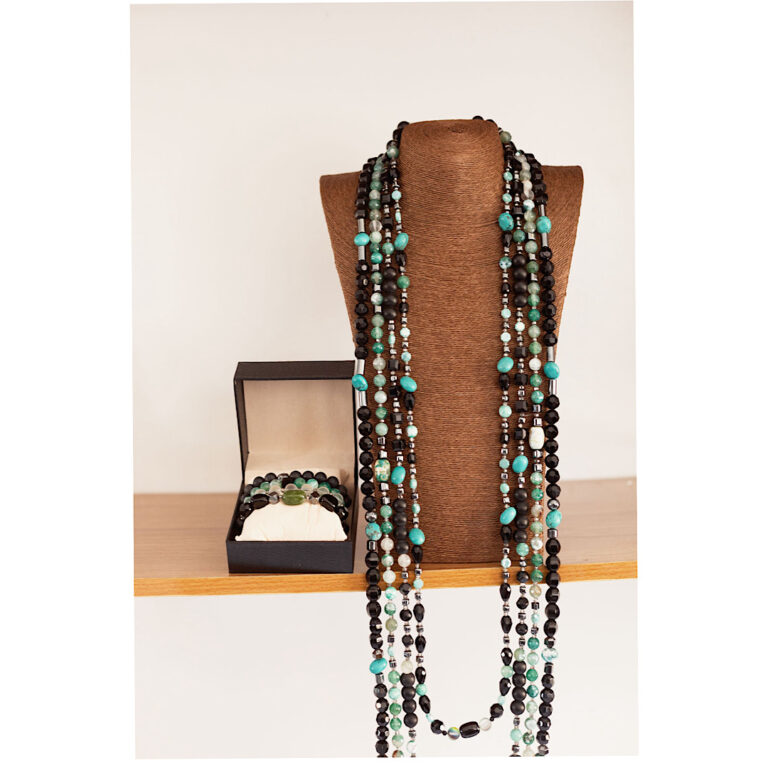Emerald Omen by The Indulgence – Green & Black Layered neck Bead Set with Bracelet