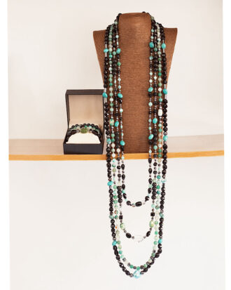 Emerald Omen by The Indulgence – Green & Black Layered neck Bead Set with Bracelet