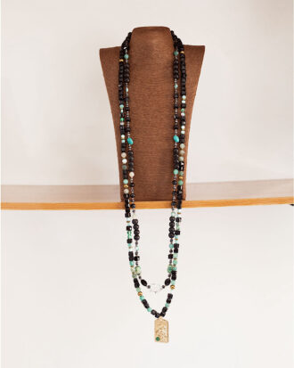 green-wedding-gold-pendant-black-neck-beads-lagos-nigeria