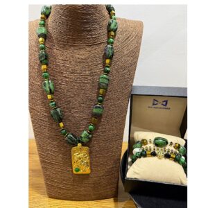 Mansa Musa Sovereign Set – Ruby Zoisite + Jade Men’s Neck Bead Bracelet -The Indulgence