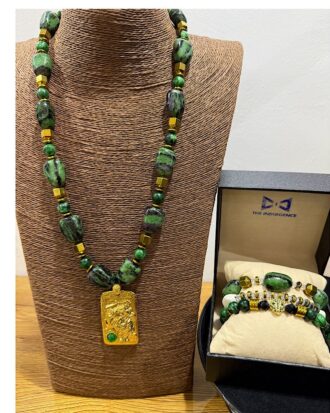 Mansa Musa Sovereign Set – Ruby Zoisite + Jade Men’s Neck Bead Bracelet -The Indulgence