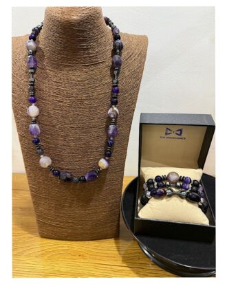 Oba Ameto Legacy – Purple Agate Men’s Neck Bead Bracelet Set - The Indulgence
