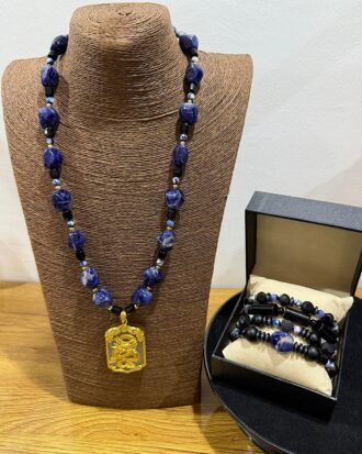 Oba Oro Sodalite Men’s Neck Bead Bracelet Set - The Indulgence