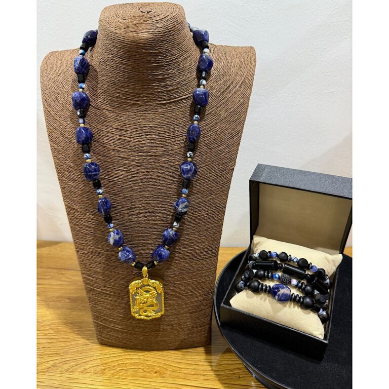 Oba Oro Sodalite Men’s Neck Bead Bracelet Set - The Indulgence