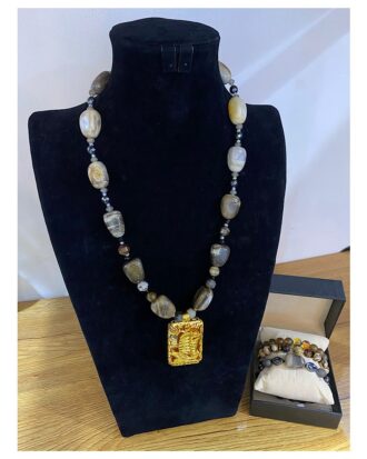 Oba Sango Legacy- Agate Men’s Neck Bead Bracelet Set - The Indulgence