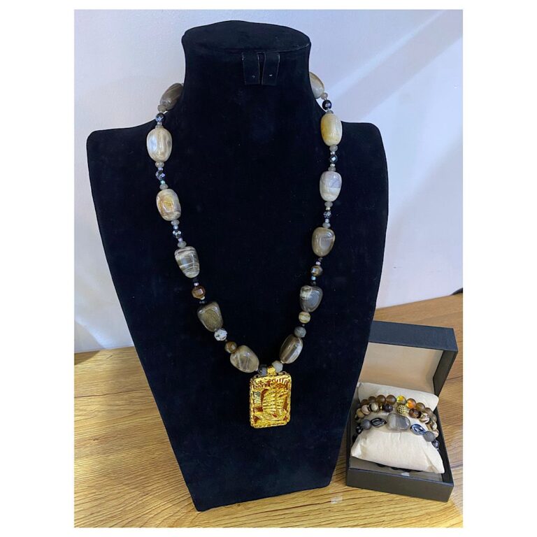 Oba Sango Legacy- Agate Men’s Neck Bead Bracelet Set - The Indulgence