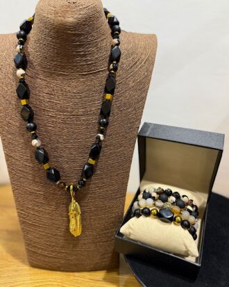 Odenigbo's Eagle Onyx Men’s Neck Bead Bracelet Set - The Indulgence