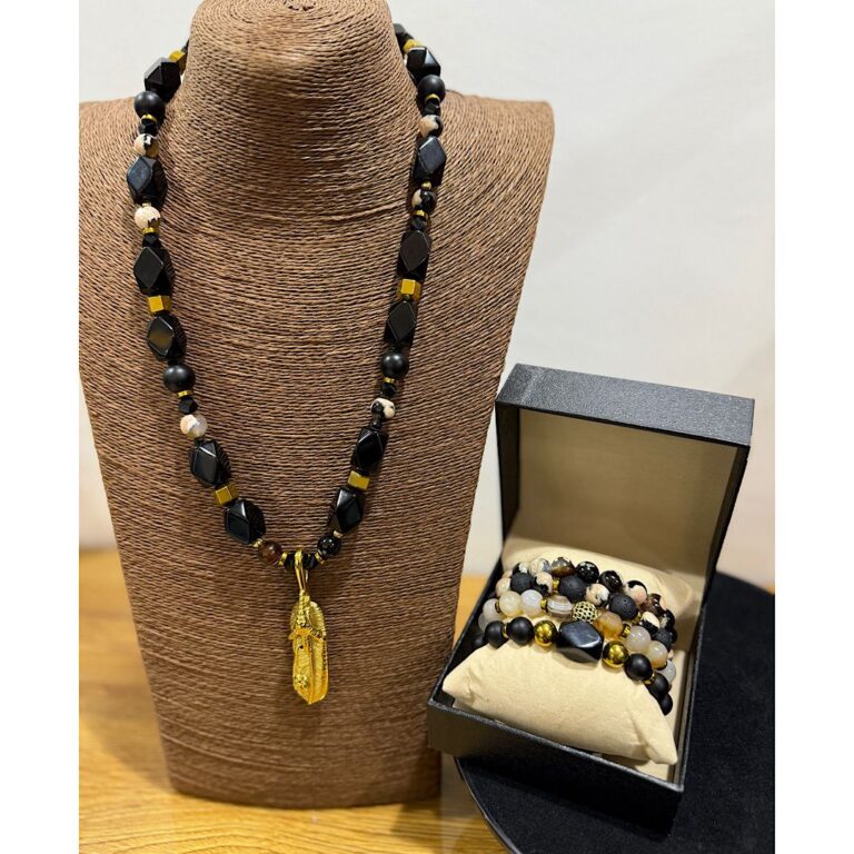 Odenigbo's Eagle Onyx Men’s Neck Bead Bracelet Set - The Indulgence