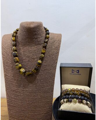 The Shaka Royal Tiger Eye Men’s Neck Bead Bracelet Set by The Indulgence