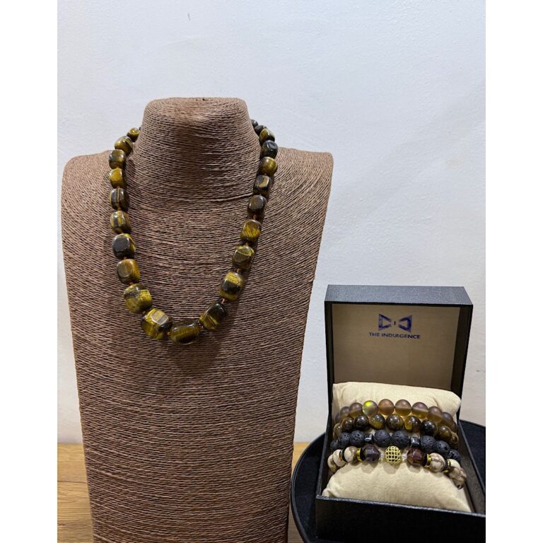 The Shaka Royal Tiger Eye Men’s Neck Bead Bracelet Set by The Indulgence