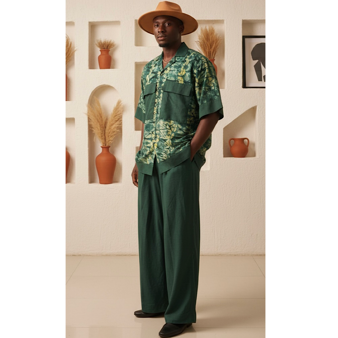 Green Adire 2 piece (3/4 Sleeve ) Gen M