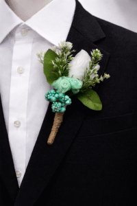 Mint Green Tie with Floral Boutonniere – Fresh Wedding Set for Groom